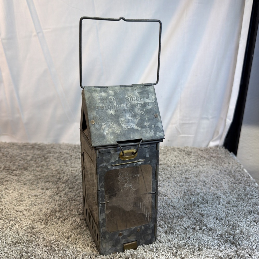 Stonebridge Folding Candle Holder Lantern Mica Window Camping Mica Window Pat'd